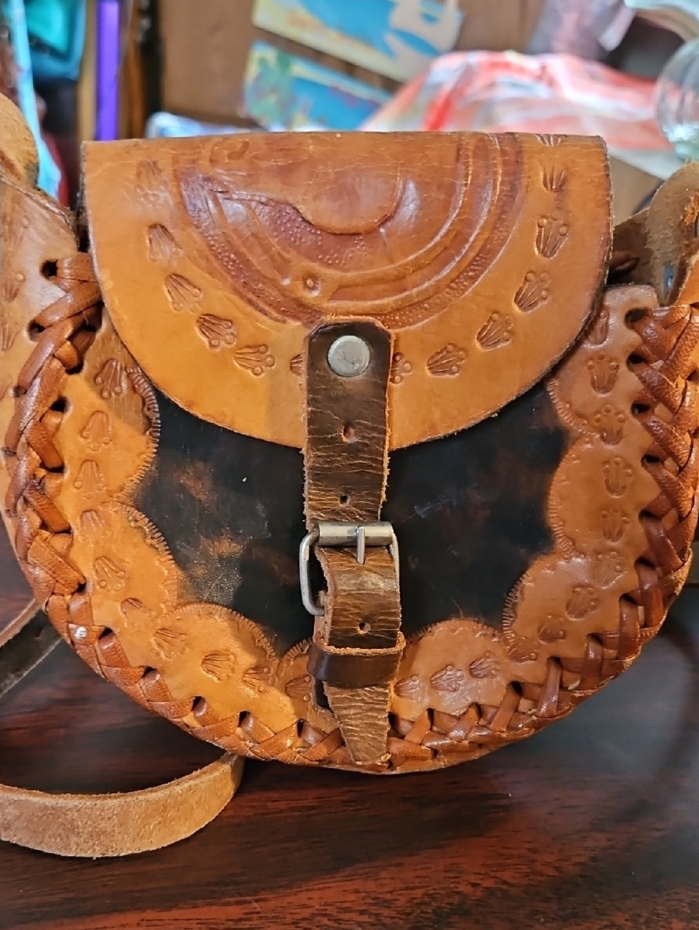 Handcrafted Brown Leather Crossbody Bag - Rustic Boho Style